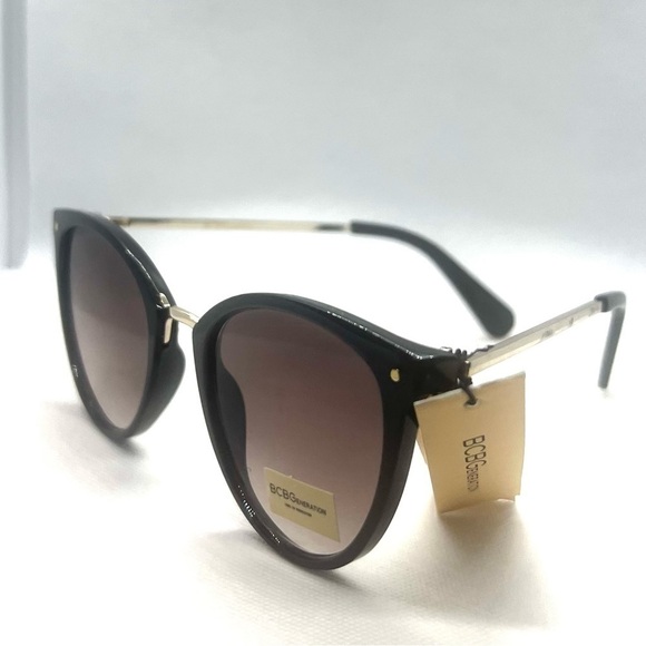 BCBGeneration Modern Slim Metal Temple Cat Eye Sunglasses – Colored Mirror Lens - Picture 1 of 7